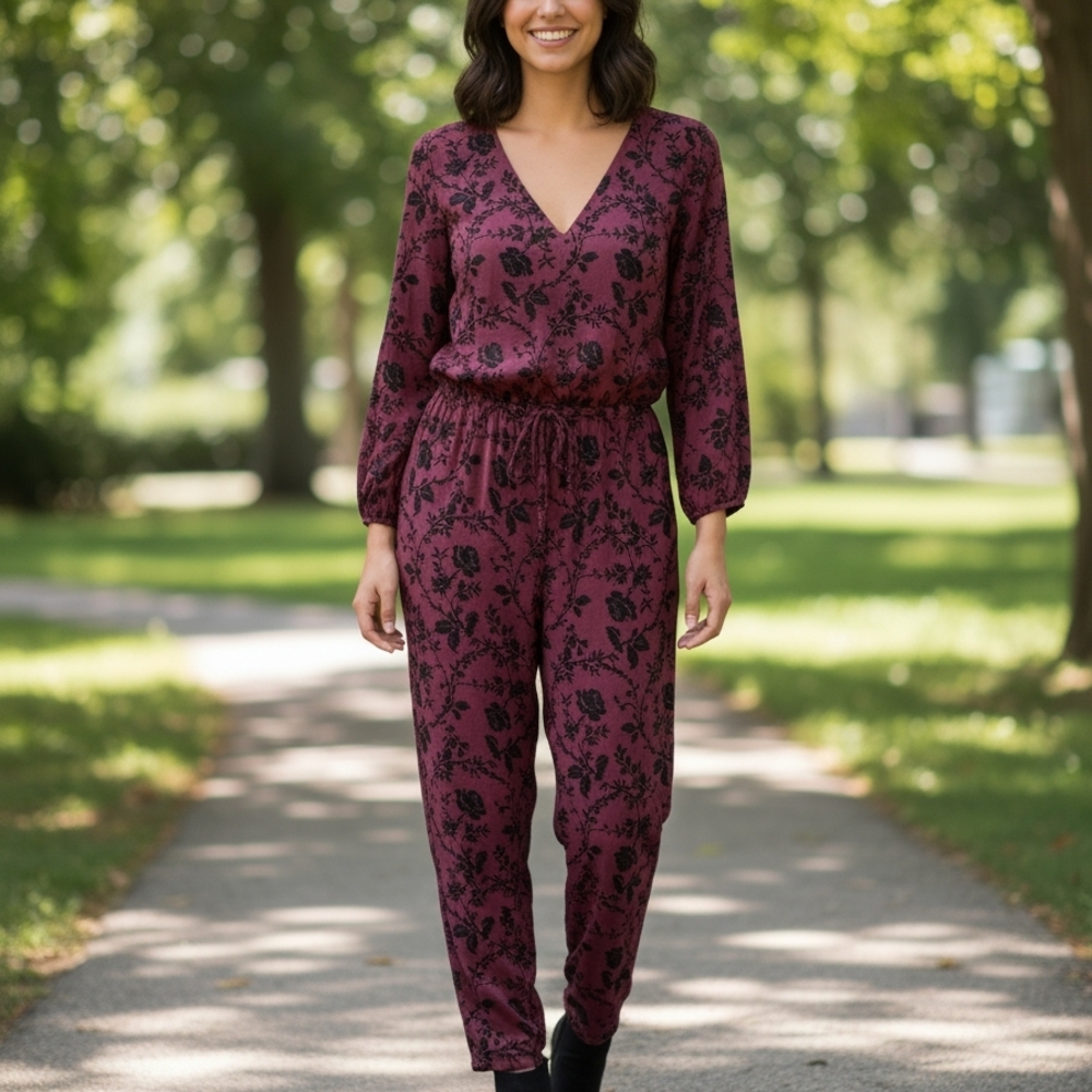 Old Navy Maroon Floral 1Jumpsuit New Medium